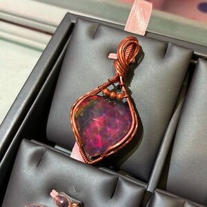 Aurora Opal Heart Pendant Man-Made Stone, Copper Wire